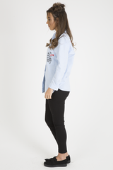 Light Blue Slogan Writing Oversized Shirt - Layla