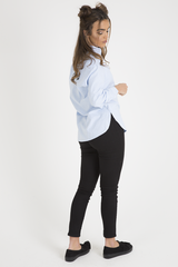 Light Blue Slogan Writing Oversized Shirt - Layla