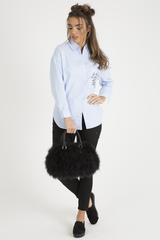 Light Blue Slogan Writing Oversized Shirt - Layla