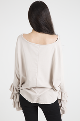 Beige Oversized Frill Sleeve Top - Connie