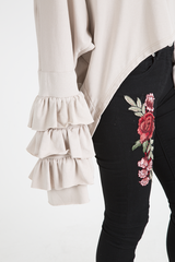 Beige Oversized Frill Sleeve Top - Connie