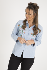 Light Blue Floral Embroidered Shirt - Kara