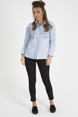 Light Blue Floral Embroidered Shirt - Kara