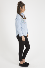 Light Blue Floral Embroidered Shirt - Kara