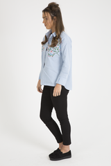 Light Blue Floral Embroidered Shirt - Kara