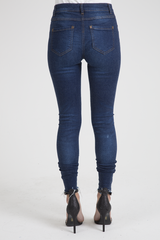 Indigo Embroidered Distressed Raw Hem Skinny Jeans - Dolly