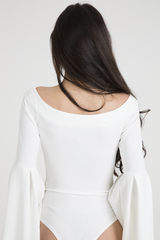White Bardot Bell Sleeve Bodysuit - Evelyn