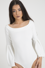 White Bardot Bell Sleeve Bodysuit - Evelyn