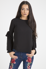 Black Flared Tied Sleeve Top - Birdie
