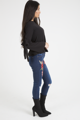 Black Flared Tied Sleeve Top - Birdie