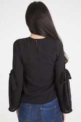 Black Flared Tied Sleeve Top - Birdie