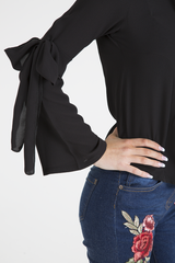 Black Flared Tied Sleeve Top - Birdie
