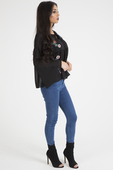 Black Embroidered Bell Sleeve Blouse - Felicia