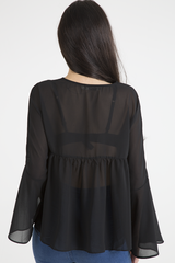 Black Embroidered Bell Sleeve Blouse - Felicia