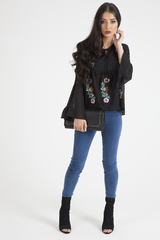 Black Embroidered Bell Sleeve Blouse - Felicia