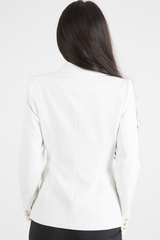 White Fitted Gold Button Blazer - Mei
