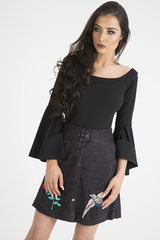 Black Bardot Bell Sleeve Bodysuit - Evelyn