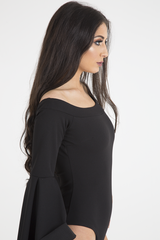 Black Bardot Bell Sleeve Bodysuit - Evelyn