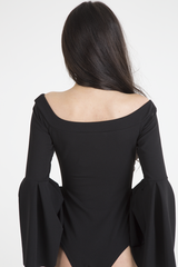 Black Bardot Bell Sleeve Bodysuit - Evelyn