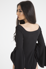 Black Bardot Bell Sleeve Bodysuit - Evelyn