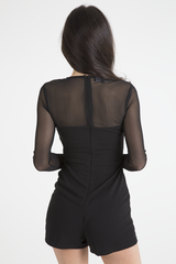 Black Mesh Rose Embroidered Playsuit - Mia