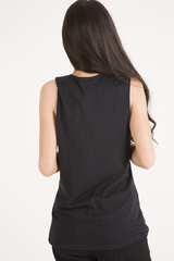 Black Skull Print Mesh Panel Sleeveless T-Shirt - Amie