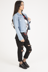 Light Blue Distressed Cropped Denim Jacket - Charlie