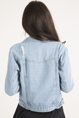 Light Blue Distressed Cropped Denim Jacket - Charlie