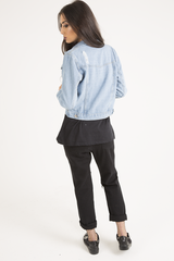 Light Blue Distressed Cropped Denim Jacket - Charlie