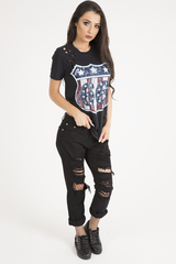 Black '66' Graphic Print Laser Cut Top - Gracie