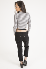 Pink Striped Ribbed Choker Cut Out Crop Top - Mina