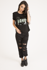 Black Reversible Sequin 'Love' Slogan T-Shirt - Ida