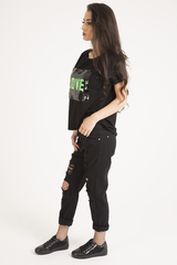 Black Reversible Sequin 'Love' Slogan T-Shirt - Ida