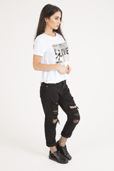 White Reversible Sequin 'Love' Slogan T-Shirt - Ida