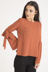Rust Flared Tied Sleeve Top - Birdie