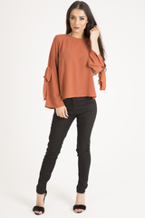 Rust Flared Tied Sleeve Top - Birdie