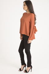 Rust Flared Tied Sleeve Top - Birdie