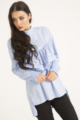 Blue Frill Detail Oversized Shirt - Lydia