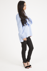 Blue Frill Detail Oversized Shirt - Lydia