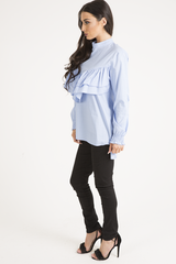 Blue Frill Detail Oversized Shirt - Lydia