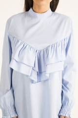 Blue Frill Detail Oversized Shirt - Lydia
