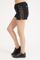 Black Lace Up Sides Denim Shorts - Ria