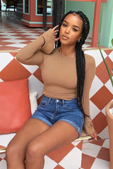 Camel Peplum Frill Long Sleeve Top - Fari