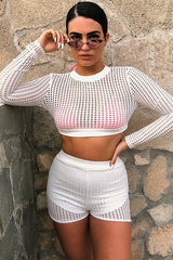 White Mesh Crop Jumper Shorts Co-Ord - Stassie