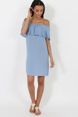 Blue Bardot Frill Dress - Ophelia