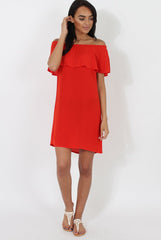 Red Bardot Frill Dress - Ophelia