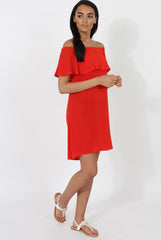 Red Bardot Frill Dress - Ophelia