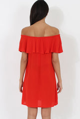Red Bardot Frill Dress - Ophelia