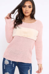 Rose Chunky Knit Faux Fur Front Panel Jumper - Ophelia