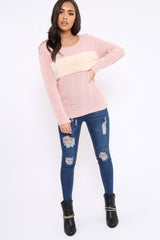 Rose Chunky Knit Faux Fur Front Panel Jumper - Ophelia